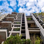 仰望大塊森鄰的複層陽臺(tái)，藍(lán)天、綠意與建築交織的美好，一覽無遺。