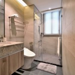 大理石砌成的洗手臺紋理與光澤清新可見，顯現(xiàn)主人淡雅而不俗的品味。