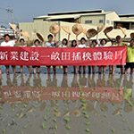 半晌片刻已完成一小區(qū)塊。就像畢業(yè)生高舉學(xué)士帽般，我們則是高舉斗笠象徵契作順利。